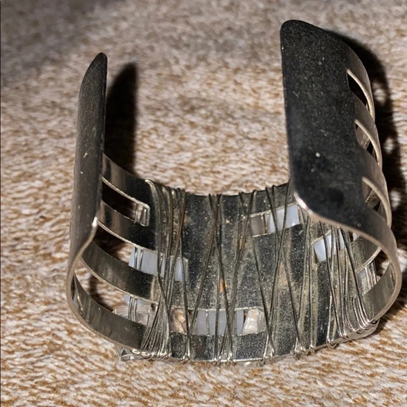 Silver tone chunky Rare Gem stones Cuff fashion Bracelet - Picture 4 of 4